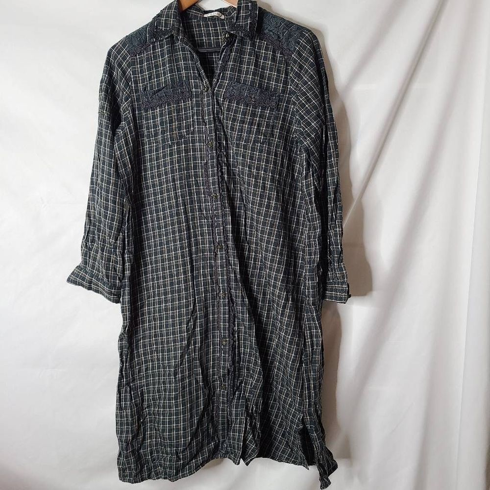 Axes Femme Japanese Anime Plaid With Lace Midi Button Front‎ Shirt Dress sz M